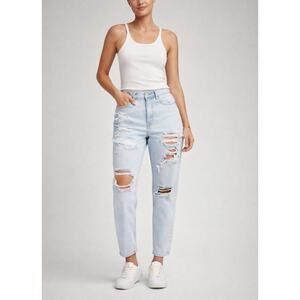 American Eagle High Rise Mom Jeans Size 6 Short Light Wash Distressed